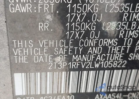 2020 Toyota Rav4 Xle z USA, uszkodzony, nr VIN 2T3P1RFV2LW105822